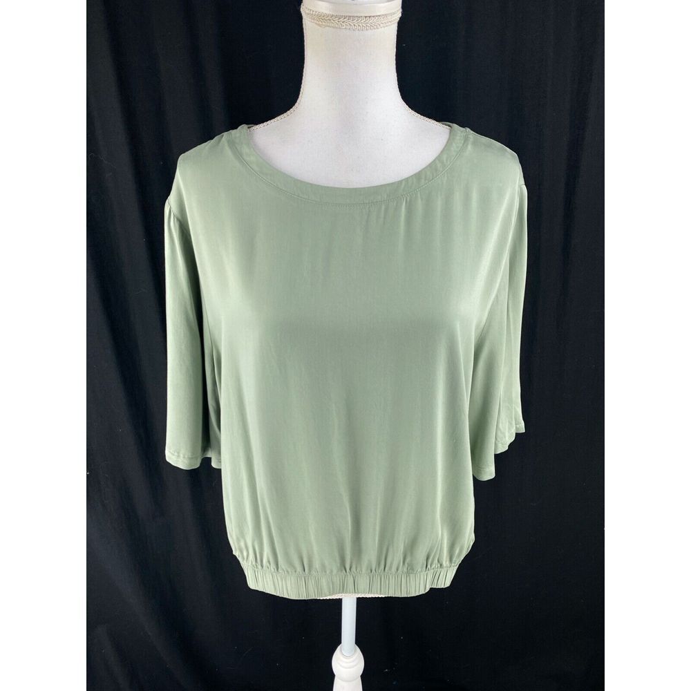 Cloth & Stone XL Satin Banded Tee Shirt‎ Ecovero Green Crop Blouse